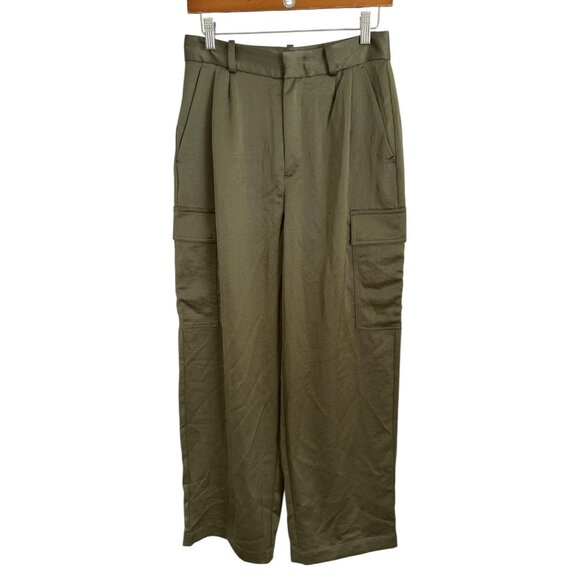 Madewell Pants - Madewell Satin High Rise Straight Cargo Trousers Green Size 6 Luxe Holiday Party